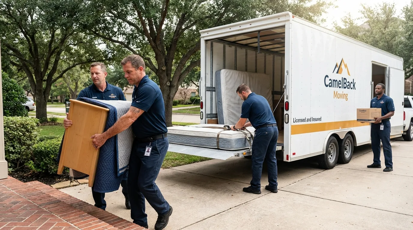 Crew loading residential truck for cross-state move from Plentywood, MT